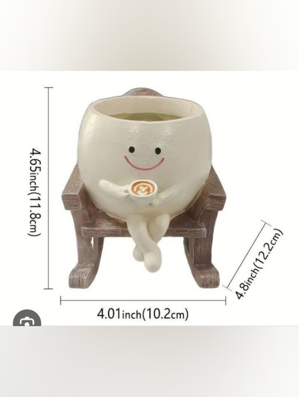 5/$20 New Cute Cream Rocking Chair  Planter With Smily Face And Coffee Accent - Picture 8 of 8